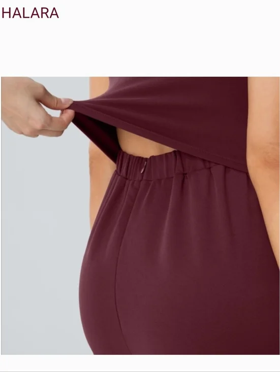 HALARA Sleeveless V-Neck Wide-Leg Ruched Pocket Jumpsuit Zinfandel Burgundy Easy - Picture 10 of 16